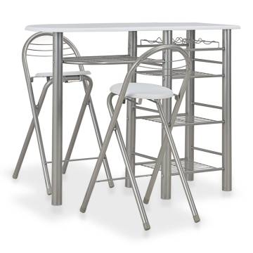 Stylish 3 Piece Bar Set with Shelves - Wood & Steel White