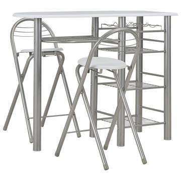 Stylish 3 Piece Bar Set with Shelves - Wood & Steel White