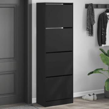 Shoe Cabinet with 4 Flip-Drawers - Black 60x34x187.5 cm