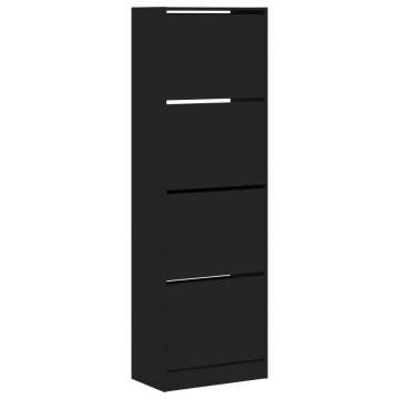 Shoe Cabinet with 4 Flip-Drawers - Black 60x34x187.5 cm