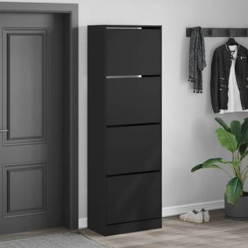 Shoe Cabinet with 4 Flip-Drawers - Black 60x34x187.5 cm