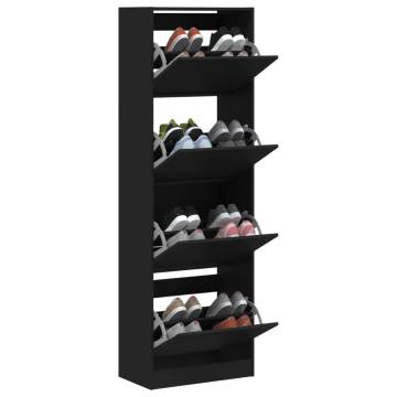 Shoe Cabinet with 4 Flip-Drawers - Black 60x34x187.5 cm