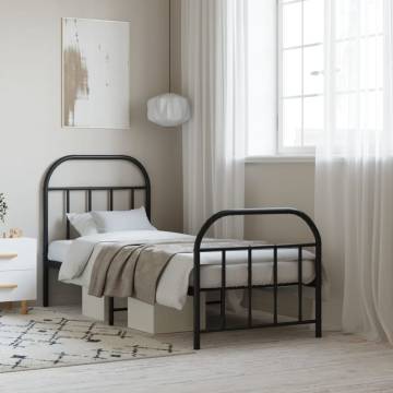 Black Metal Bed Frame with Headboard and Footboard - 75x190 cm