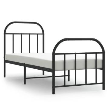 Black Metal Bed Frame with Headboard and Footboard - 75x190 cm