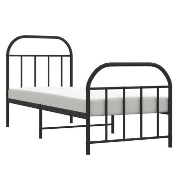 Black Metal Bed Frame with Headboard and Footboard - 75x190 cm