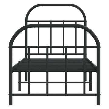 Black Metal Bed Frame with Headboard and Footboard - 75x190 cm