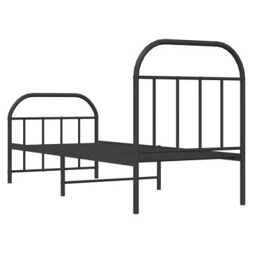 Black Metal Bed Frame with Headboard and Footboard - 75x190 cm