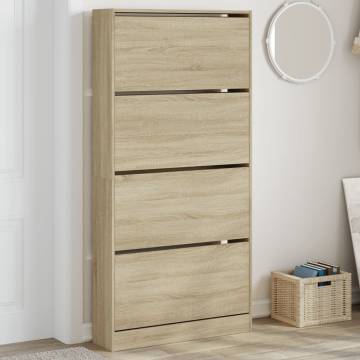 Shoe Cabinet with 4 Flip-Drawers - Sonoma Oak | HipoMarket