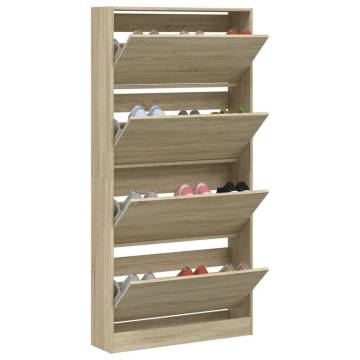 Shoe Cabinet with 4 Flip-Drawers - Sonoma Oak | HipoMarket