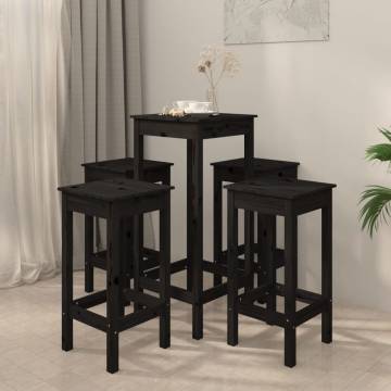 5 Piece Black Solid Wood Pine Bar Set | Hipo Market