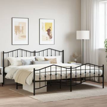 Metal Bed Frame with Headboard - Black 200x200 cm | Hipo Market