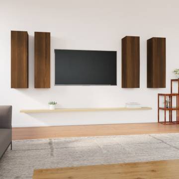 Stylish 4 pcs Brown Oak TV Cabinets - Modern Design