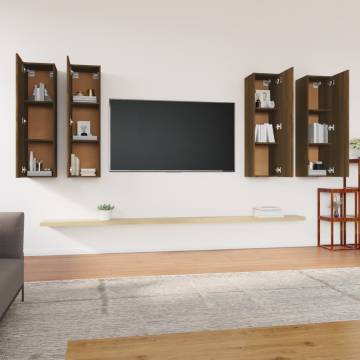 Stylish 4 pcs Brown Oak TV Cabinets - Modern Design