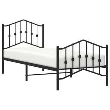 Black Metal Bed Frame with Headboard & Footboard 90x200 cm