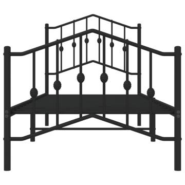 Black Metal Bed Frame with Headboard & Footboard 90x200 cm