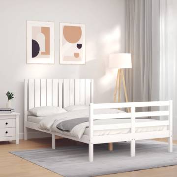 Bed Frame with Headboard - White Small Double Solid Wood