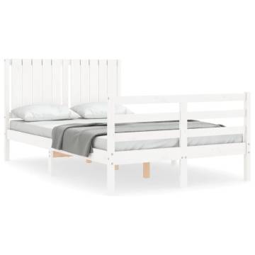 Bed Frame with Headboard - White Small Double Solid Wood