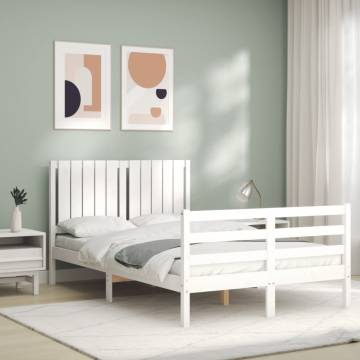 Bed Frame with Headboard - White Small Double Solid Wood