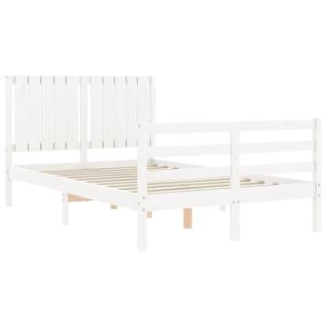 Bed Frame with Headboard - White Small Double Solid Wood