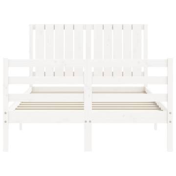 Bed Frame with Headboard - White Small Double Solid Wood