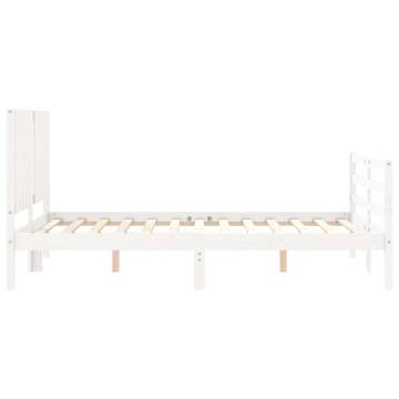 Bed Frame with Headboard - White Small Double Solid Wood