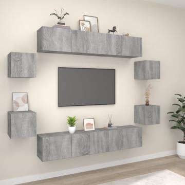 8 Piece Grey Sonoma TV Cabinet Set - Elegant & Practical Storage