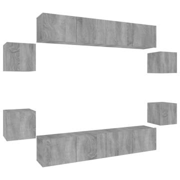 8 Piece Grey Sonoma TV Cabinet Set - Elegant & Practical Storage