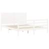 White Bed Frame with Headboard - Solid Wood 160x200 cm