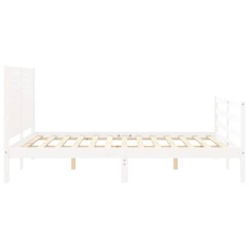 White Bed Frame with Headboard - Solid Wood 160x200 cm