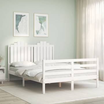 White Double Bed Frame with Headboard - Solid Pine Wood