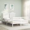 Bed Frame with Headboard White Double Solid Wood Colour white Size 135 x 190 cm 