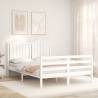 White Double Bed Frame with Headboard - Solid Pine Wood