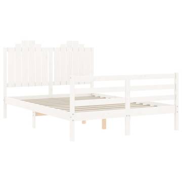 White Double Bed Frame with Headboard - Solid Pine Wood