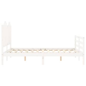 White Double Bed Frame with Headboard - Solid Pine Wood