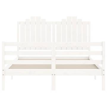 White Double Bed Frame with Headboard - Solid Pine Wood