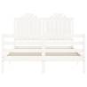 White Double Bed Frame with Headboard - Solid Pine Wood