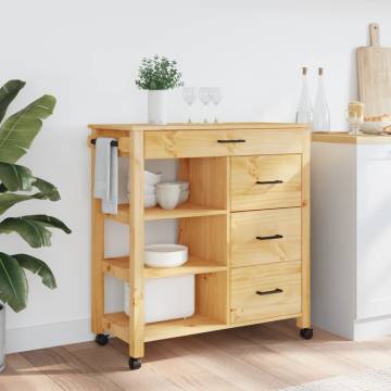 Kitchen Trolley MONZA - Solid Wood Pine, Vintage Style | Hipo Market