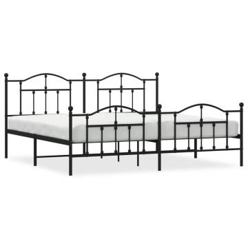 Robust Black Metal Bed Frame with Headboard - 193x203 cm