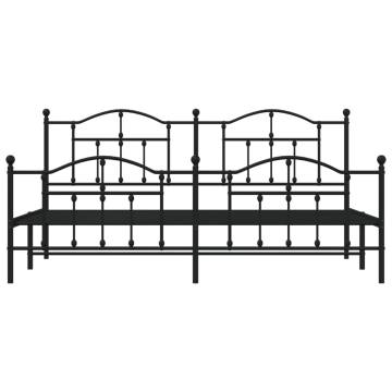 Robust Black Metal Bed Frame with Headboard - 193x203 cm