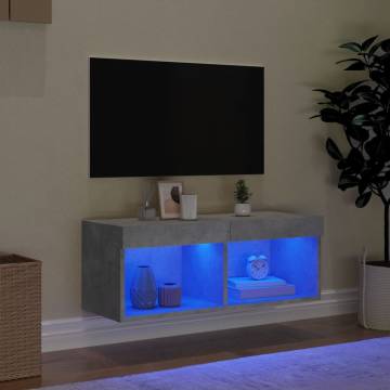 Stylish TV Cabinet with LED Lights - Concrete Grey 80x30x30 cm