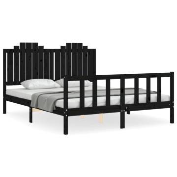 Black Bed Frame with Headboard - Solid Pine Wood 160x200 cm