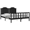 Black Bed Frame with Headboard - Solid Pine Wood 160x200 cm