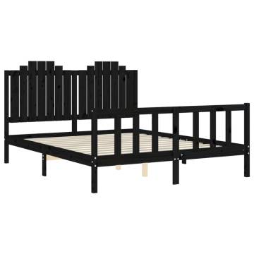 Black Bed Frame with Headboard - Solid Pine Wood 160x200 cm