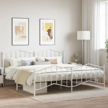 Elegant White Metal Bed Frame 200x200 cm with Headboard & Footboard