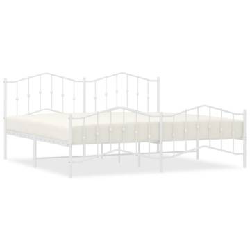 Elegant White Metal Bed Frame 200x200 cm with Headboard & Footboard