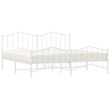 Elegant White Metal Bed Frame 200x200 cm with Headboard & Footboard