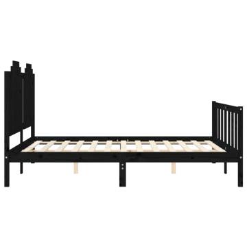 Black Bed Frame with Headboard - Solid Pine Wood 160x200 cm