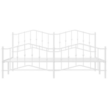 Elegant White Metal Bed Frame 200x200 cm with Headboard & Footboard