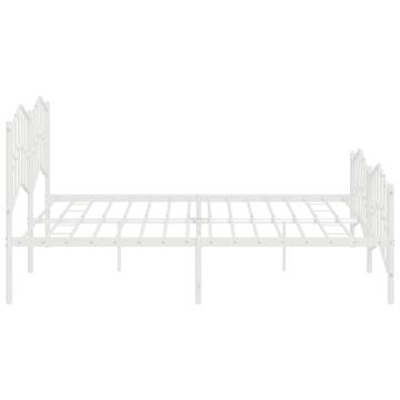 Elegant White Metal Bed Frame 200x200 cm with Headboard & Footboard