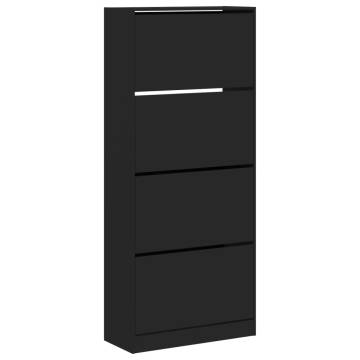 Shoe Cabinet with 4 Flip-Drawers - Modern Black Storage